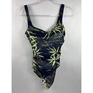 Paradise Bay One PIece Swimsuit Women's Sz 16 Navy Blue Floral Square Neck